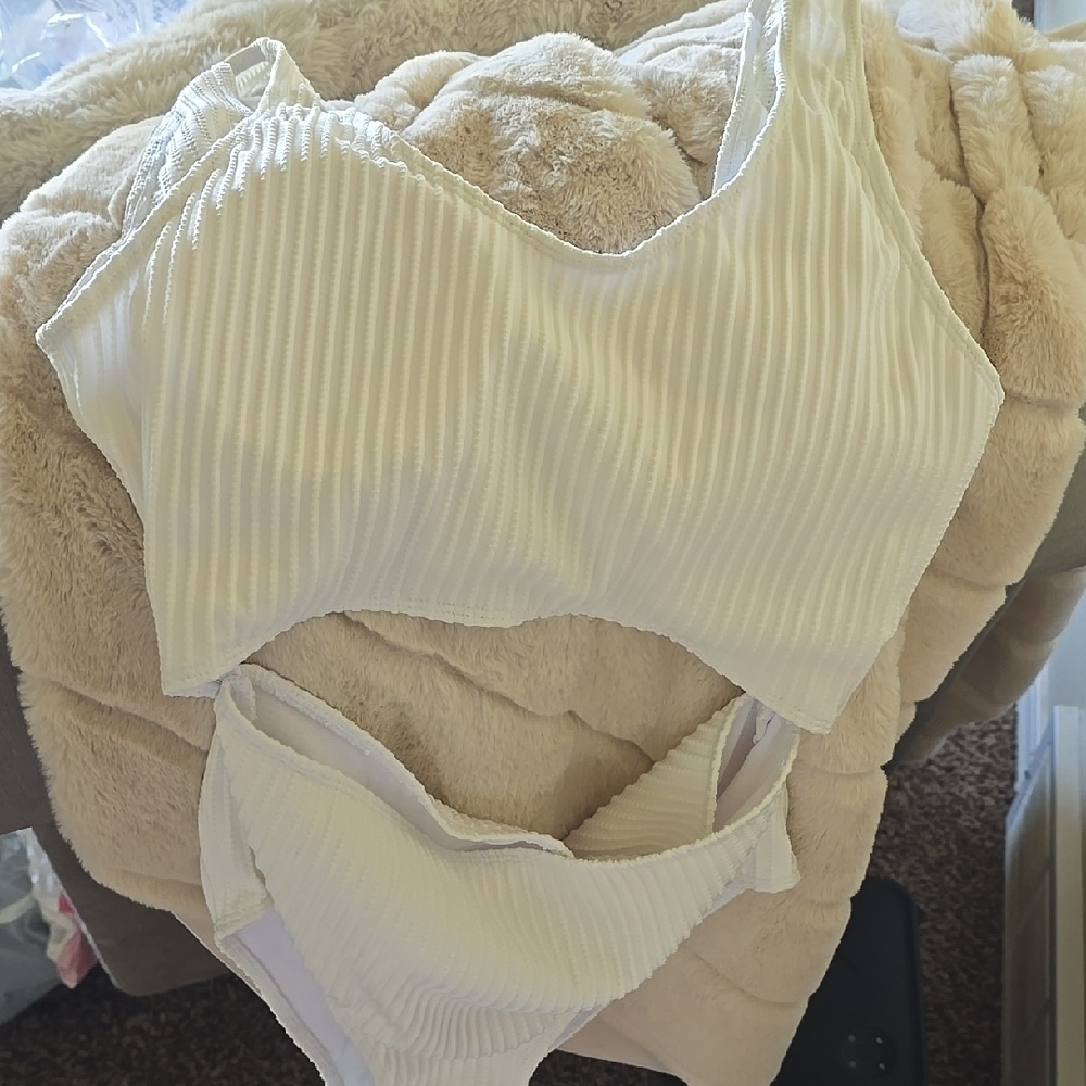 White Ribbed One Piece Open Swimsuit - Never Worn.